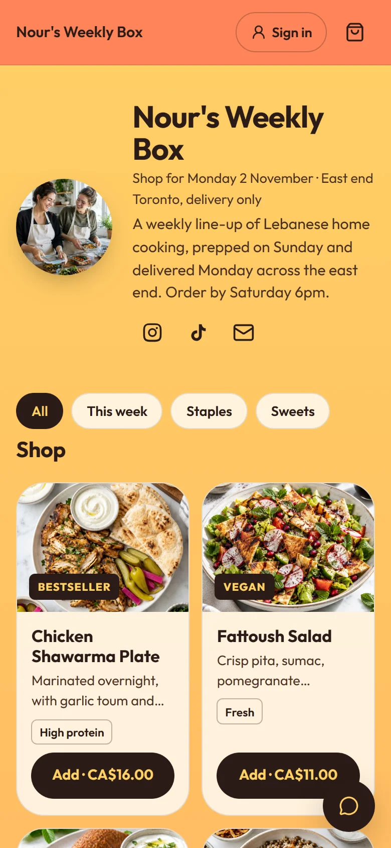 nours weekly box, a live Rica shop